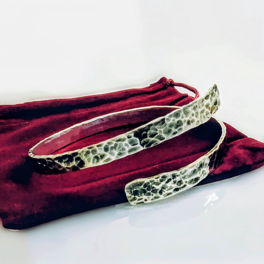 Recycled Sterling Silver Handmade Hammered Open Bangle