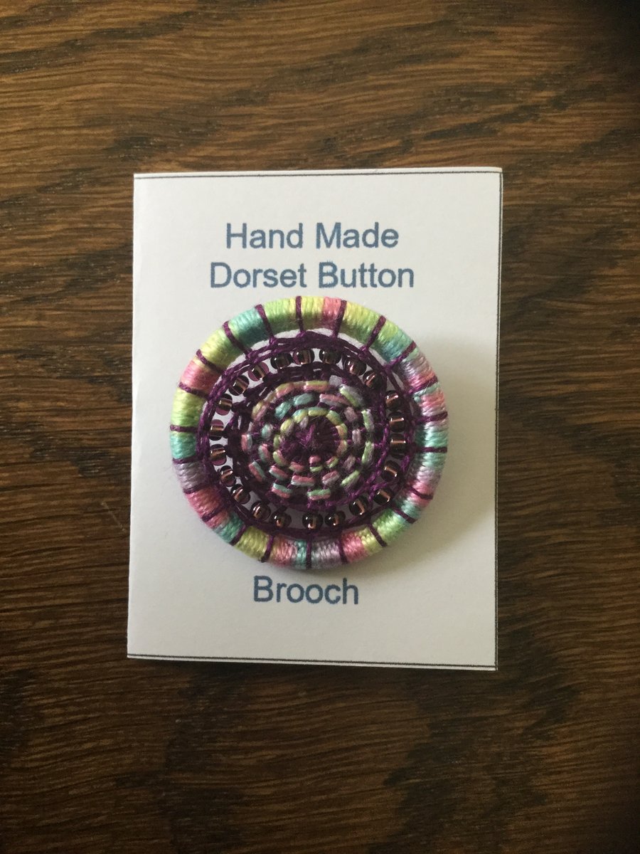 Beaded Dorset Button Brooch, Pastels and Purple, B8