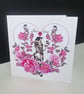Pink Rose and Bird Handcrafted Card - Image 2