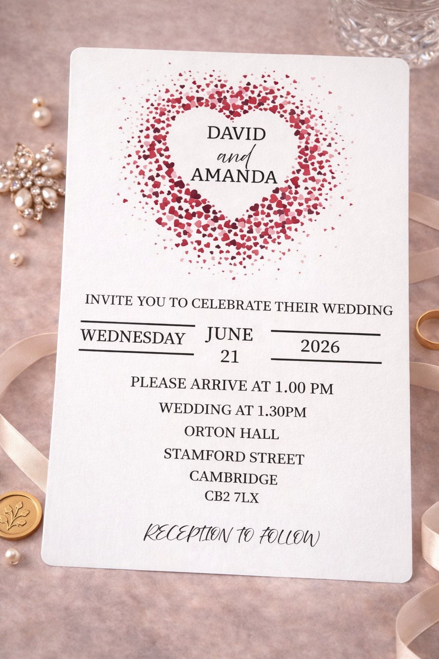 Handmade Wedding Invitation, Heart Confetti Design 