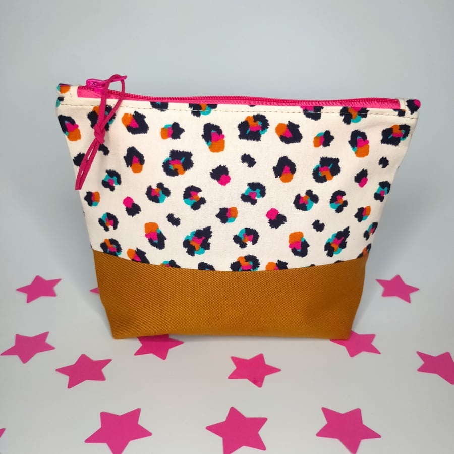 Neon Leopard Print Make Up Bag, Zipper Pouch, Pencil Case