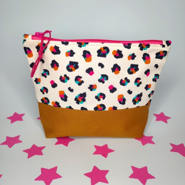 Neon Leopard Print Make Up Bag, Zipper Pouch, Pencil Case