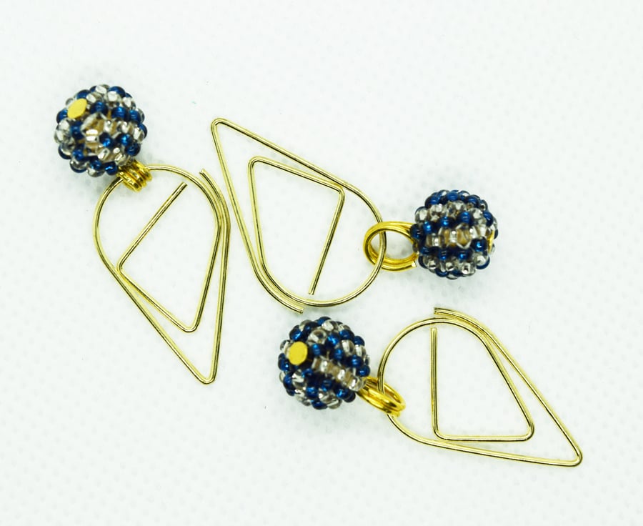 Silver and Blue  Beaded Bead Teardrop Journal Planner Clips, Paperclip Bookmarks
