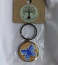 Hand Painted Bamboo & Metal Keyring, Butterfly - Image 1