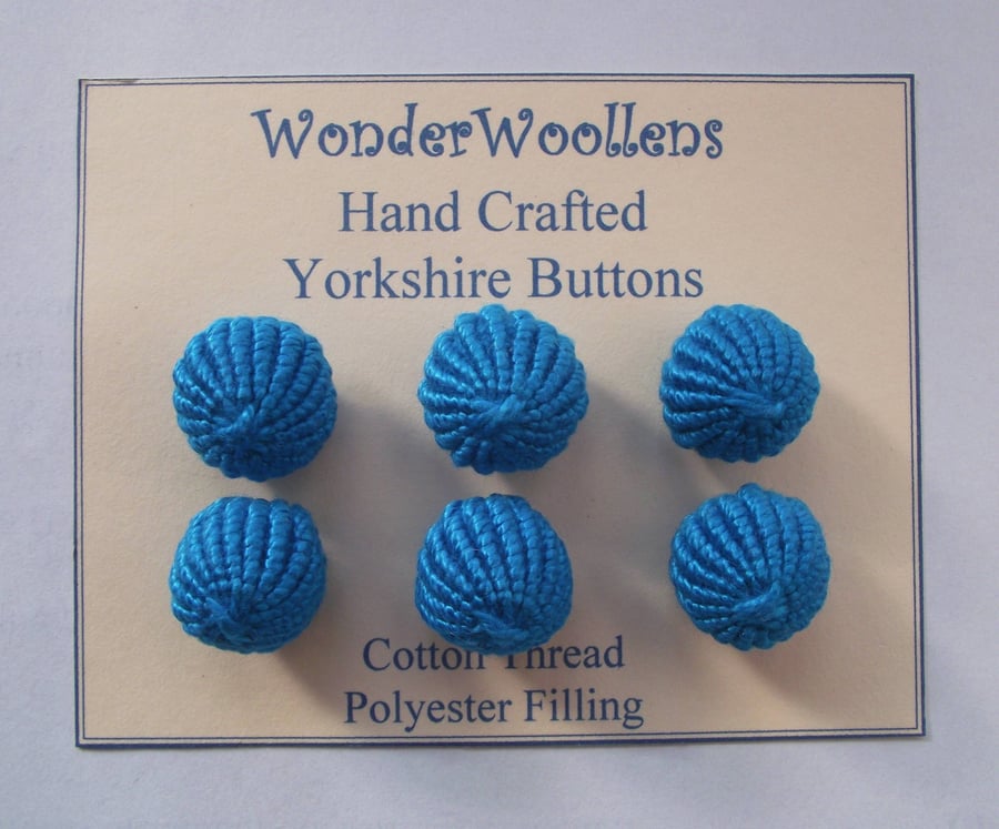 Yorkshire Buttons, Embellishments, Cotton Thread, Set of Six, Blue
