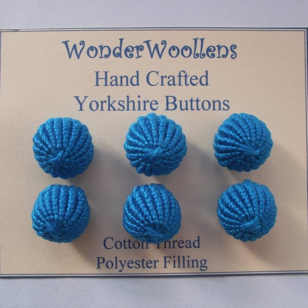 Yorkshire Buttons, Embellishments, Cotton Thread, Set of Six, Blue