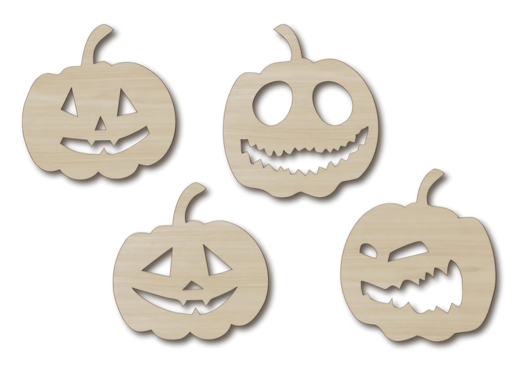 Halloween Coasters - Wooden Pumkin Design, 4 Pack