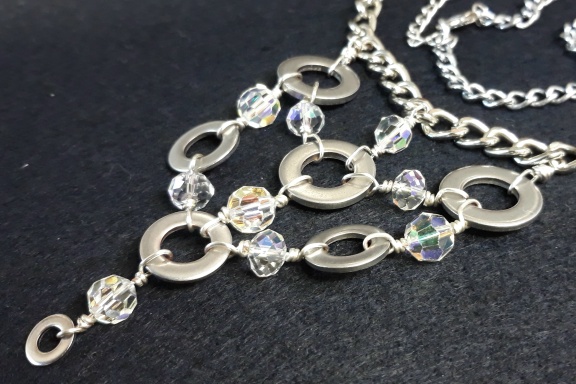 Crystal Bead & Washer Necklace