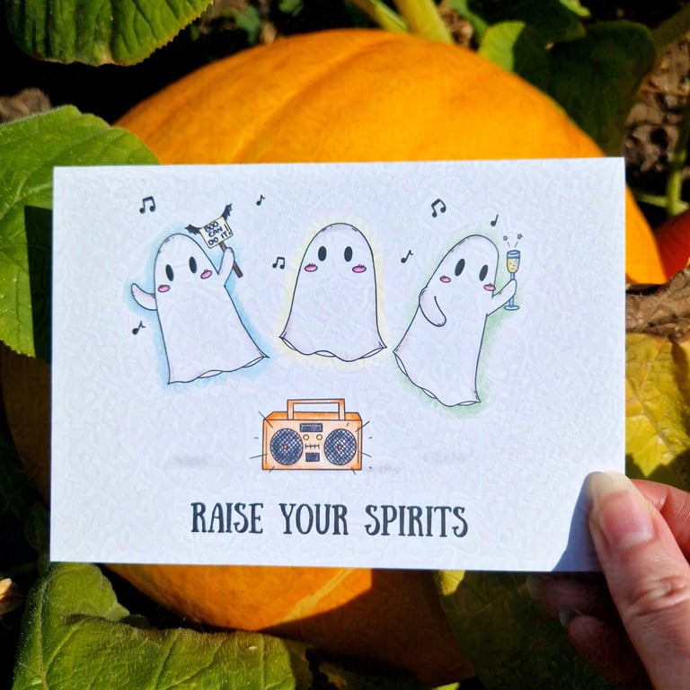 Thinking of You Card, Halloween Card, Funny Friendship Card, Raise Your Spirits!