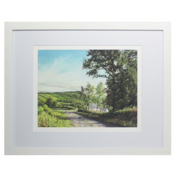 Countryside Art Print-Welsh Farmhouse Scene-Framed and Mounted 10x8-Wood Frame