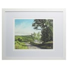 Countryside Art Print-Welsh Farmhouse Scene-Framed and Mounted 10x8-Wood Frame