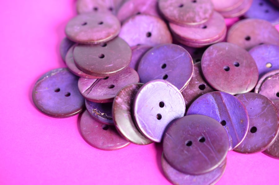 Large Bright and Bold Purple Coconut Shell Buttons 3pk 30mm