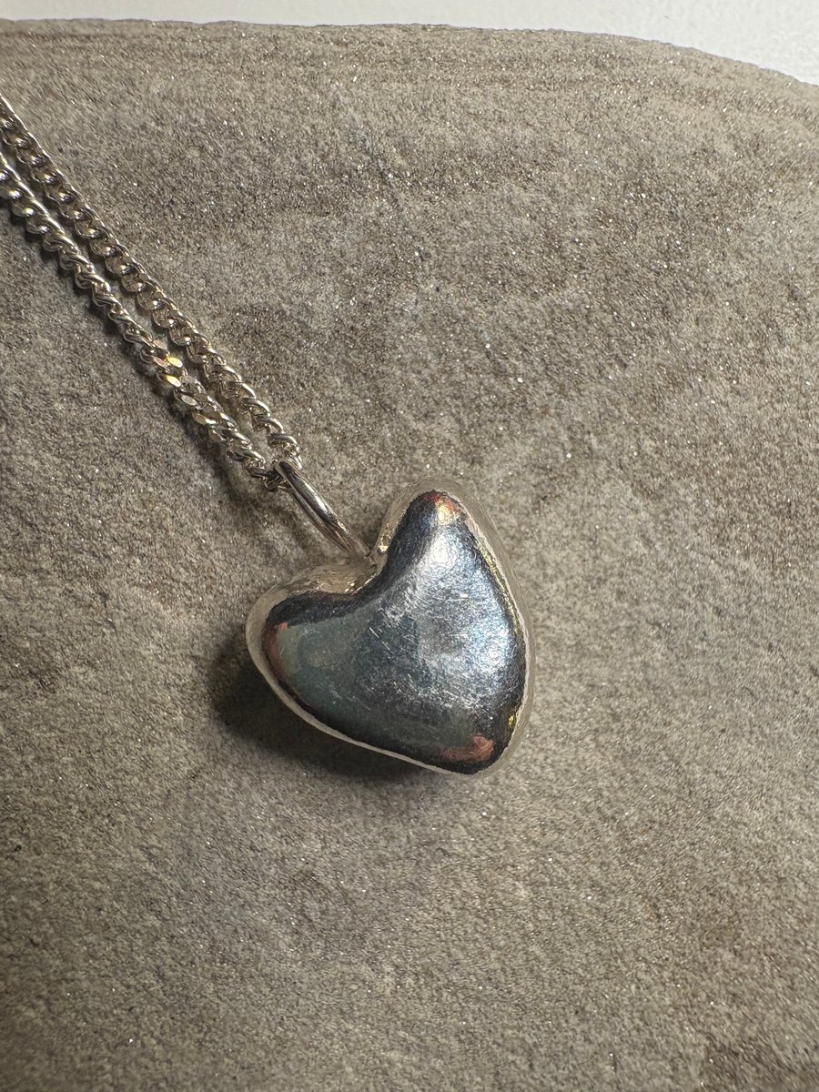 Puffy sterling silver heart on a silver chain