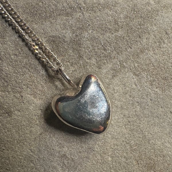 Puffy sterling silver heart on a silver chain