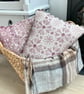 Hand Printed Organic Cotton Square Cushion - ASTA - Raspberry Red - Image 3