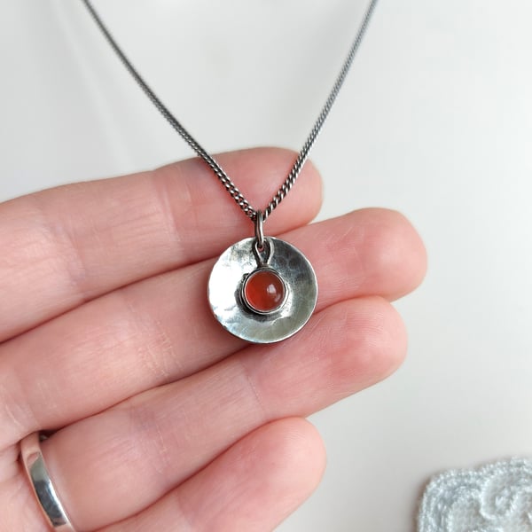 Fife Carnelian Personalised Handmade Scottish Large Hammered Domed Disc Necklace