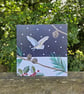 Barn owl in Snowy Scene, Christmas card, Winter birthday, holly, fir cones pine  - Image 2