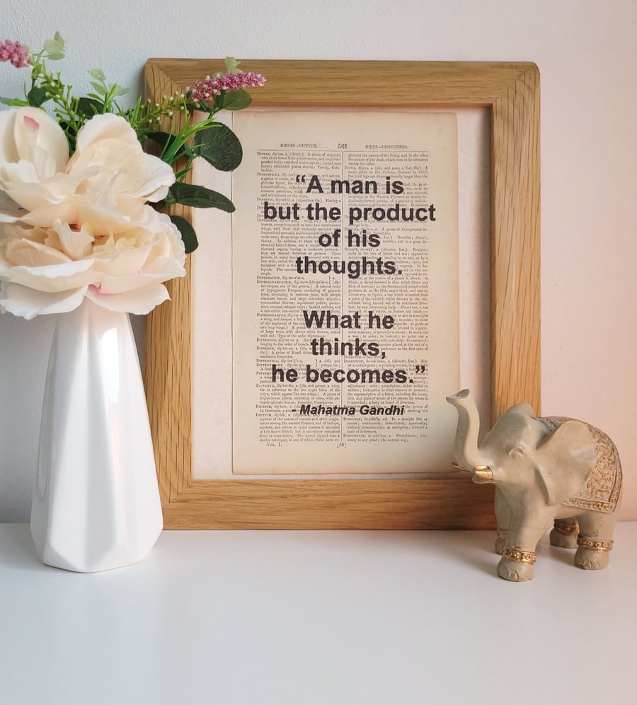 Unframed 1800s Dictionary Page Quote Print - Mahatma Gandhi - Print Only