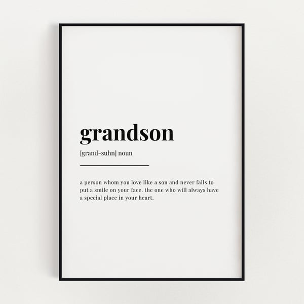 GRANDSON DEFINITION PRINT, Quote Wall Art, Gift For Grandson, Wall Art Print