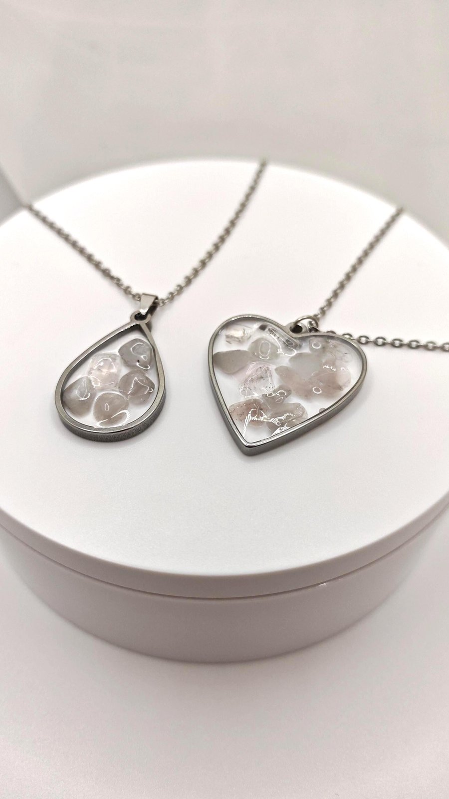 Handmade Rose Quartz resin Pendant: Natural Gemstone Chips Necklace