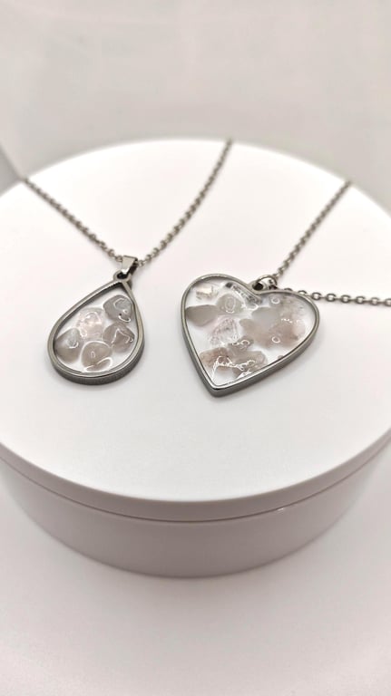 Handmade Rose Quartz resin Pendant: Natural Gemstone Chips Necklace