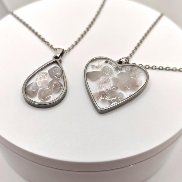 Handmade Rose Quartz resin Pendant: Natural Gemstone Chips Necklace