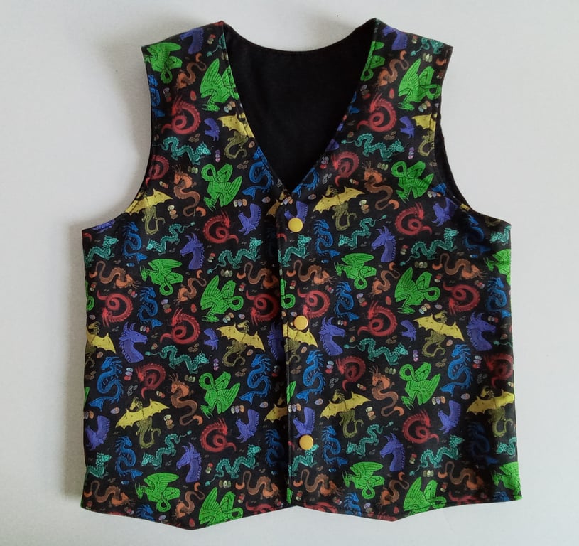 Waistcoat, Age 6 years, reversible waistcoat, Boys waistcoat, Dragons 
