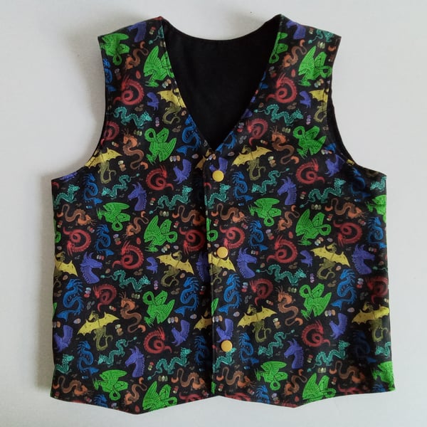 Waistcoat, Age 6 years, reversible waistcoat, Boys waistcoat, Dragons 