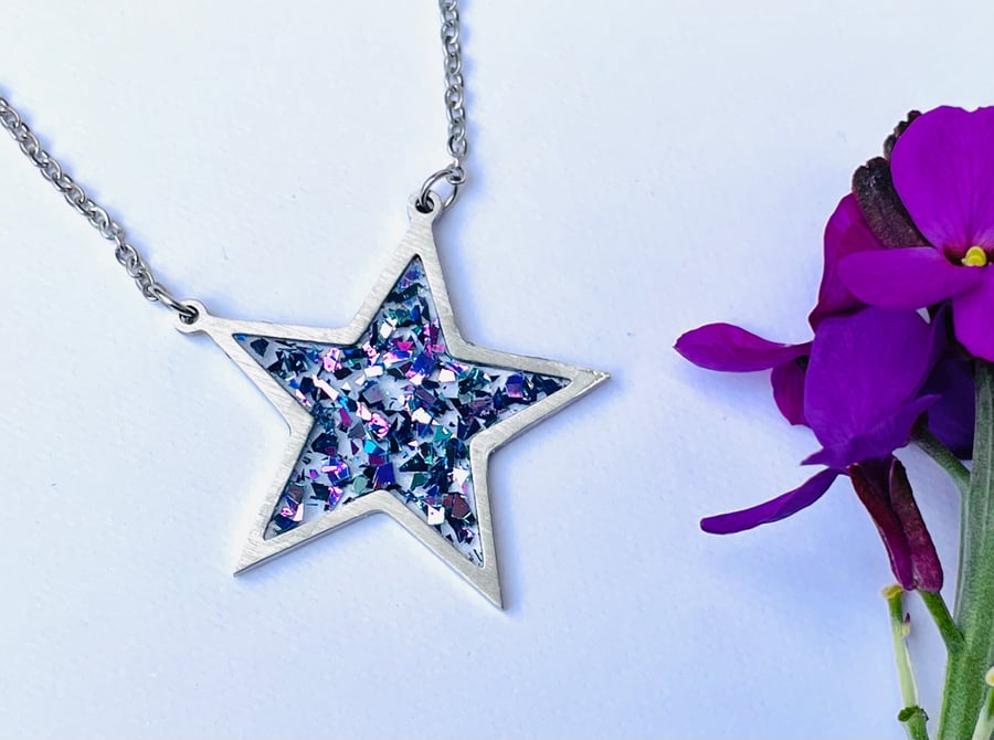 Iridescent star pendant, crystal jewellery, colour change necklace 