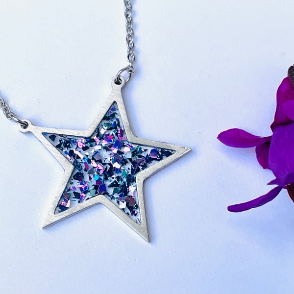Iridescent star pendant, crystal jewellery, colour change necklace 
