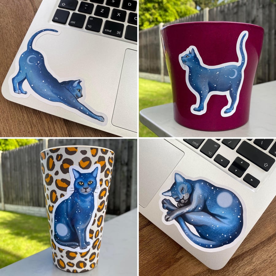 4 x Stickers - Lunar Cats! Scrapbooking, laptop decor, cat sticker set