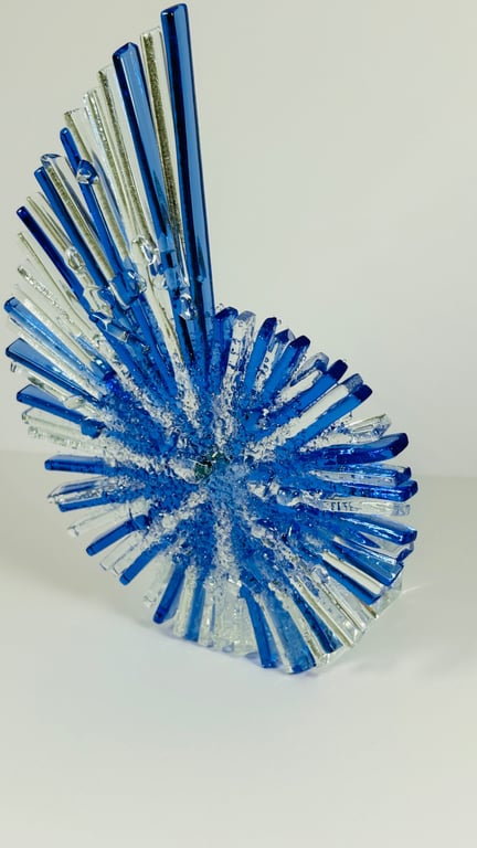 Blue fused glass ammonites sculpture 