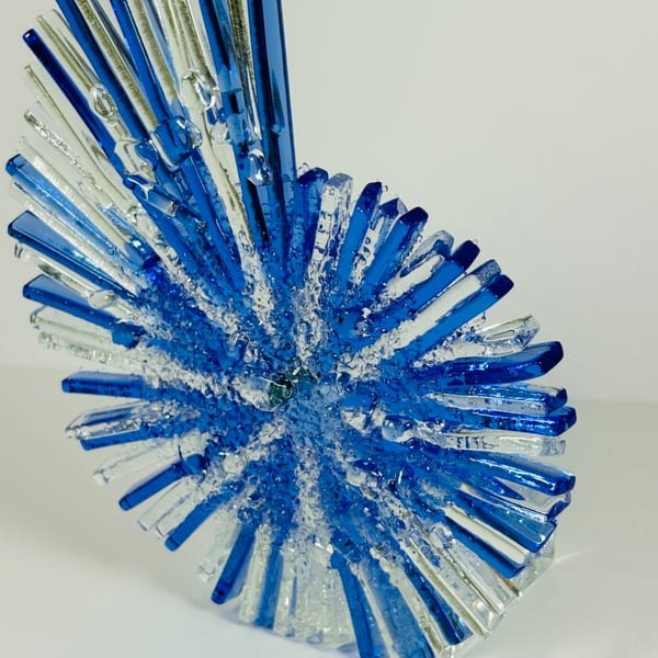Blue fused glass ammonites sculpture 