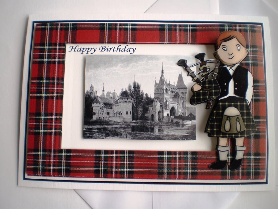 Handmade Scottish Piper Birthday Card,3D