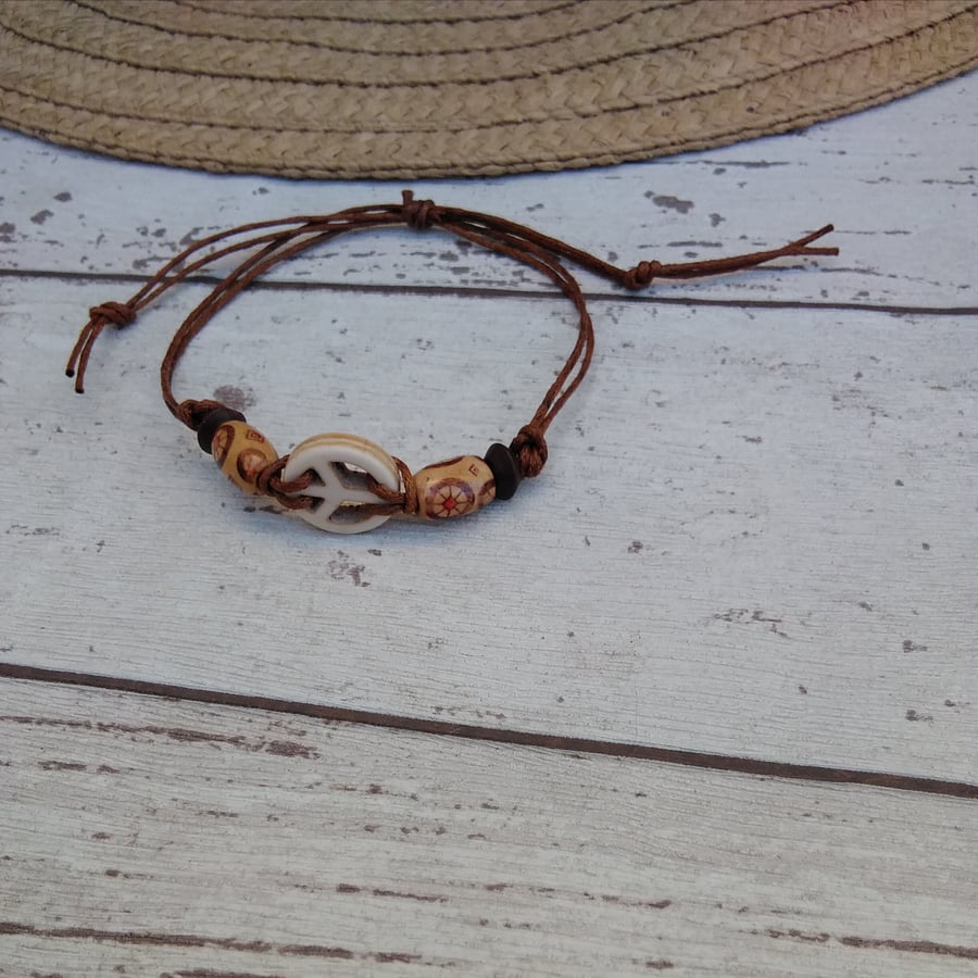 Anklet Wood and Stone with Hemp cord 