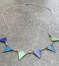 Blue and green enamel bunting flag necklace, Sterling silver and copper - Image 5