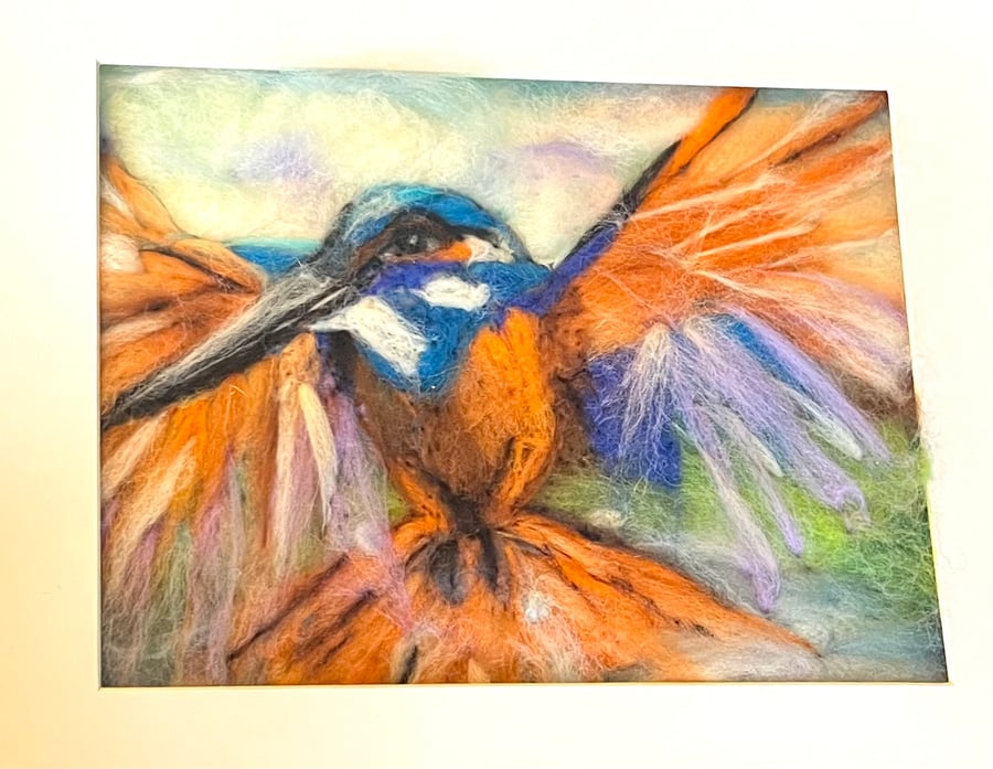 Kingfisher Original handmade needle felted wool painting 