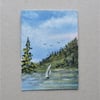 aceo atc original miniature art watercolour landscape ( ref F420.N6 )