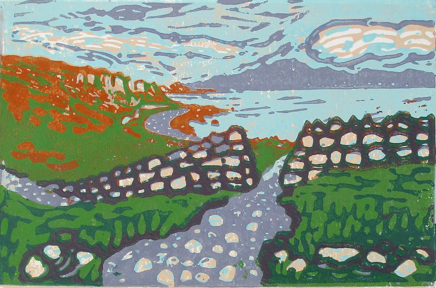 Path to Claigan Beach, Skye Original Hand Pressed Linocut Print Ltd Edition