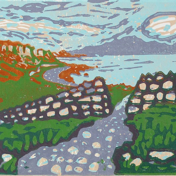 Path to Claigan Beach, Skye Original Hand Pressed Linocut Print Ltd Edition