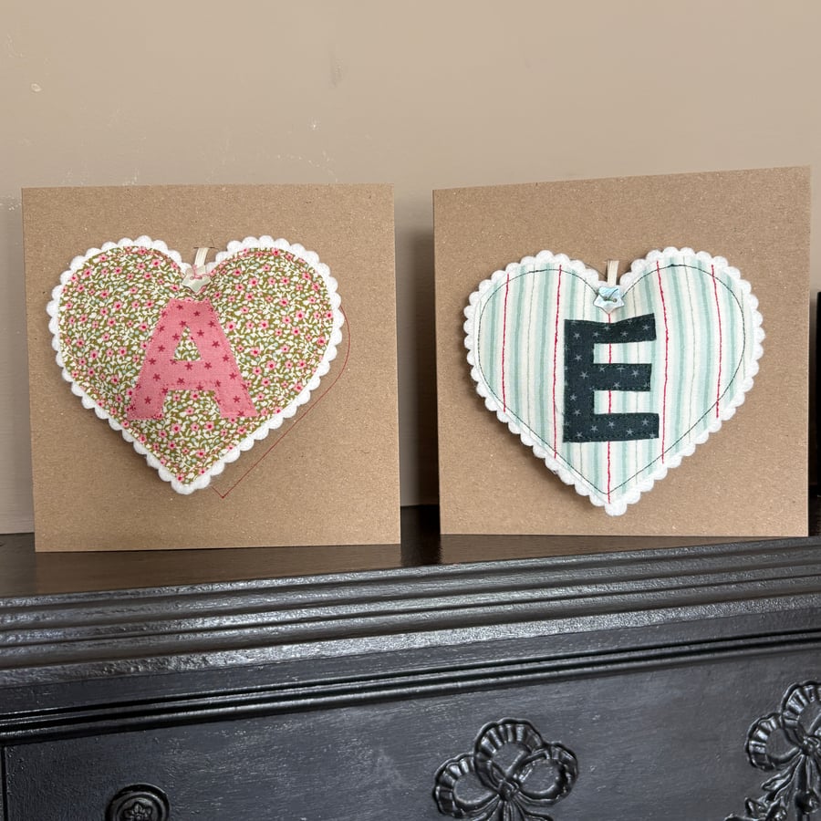 New Baby Card with Hanging Initial Heart
