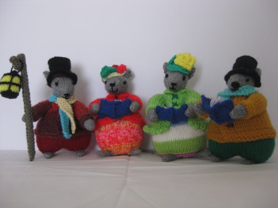 A Set of Hand Knitted Dickensian Mice