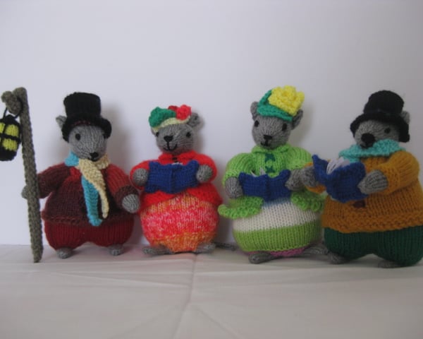 A Set of Hand Knitted Dickensian Mice
