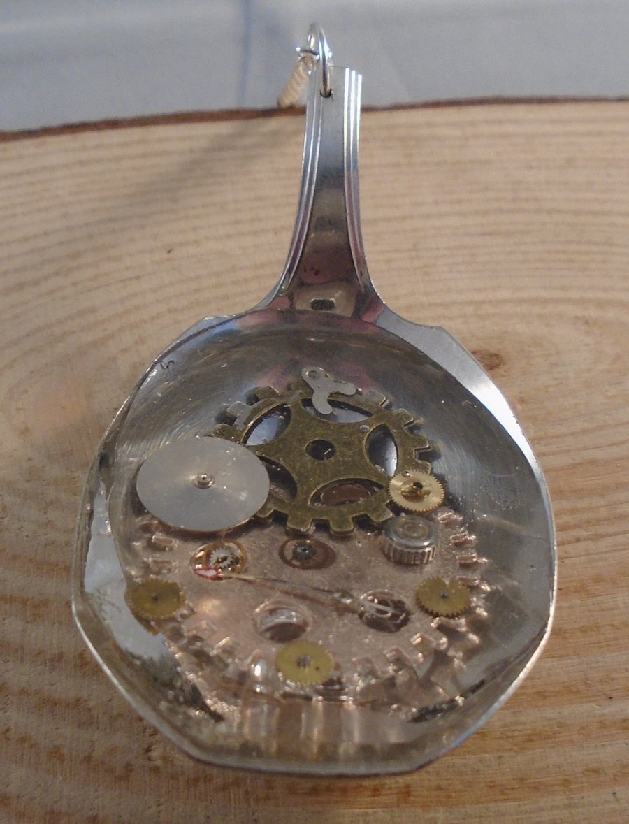 Upcycled Silver Plated Cog Spoon Necklace SPN041905