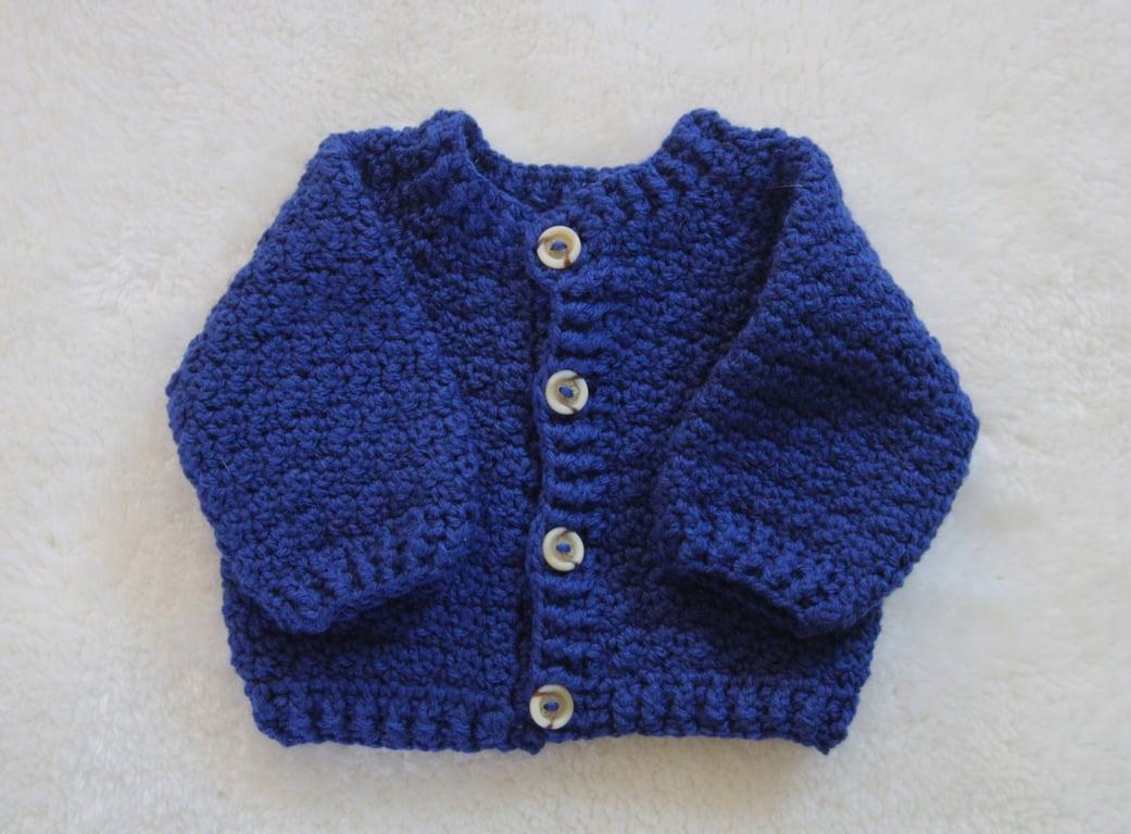 New Baby Cardigan - Unisex Newborn Baby Boy Girl  - Royal Blue Crochet Cardigan 