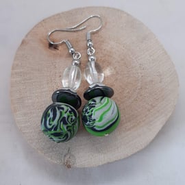Dark green, black and grey dangly polymer clay earrings