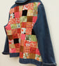 Upcycled denim jacket - orange patchwork - Image 2