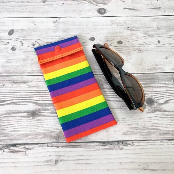 Sunglasses Pouch: Glasses Case. Rainbow Stripes Fabric