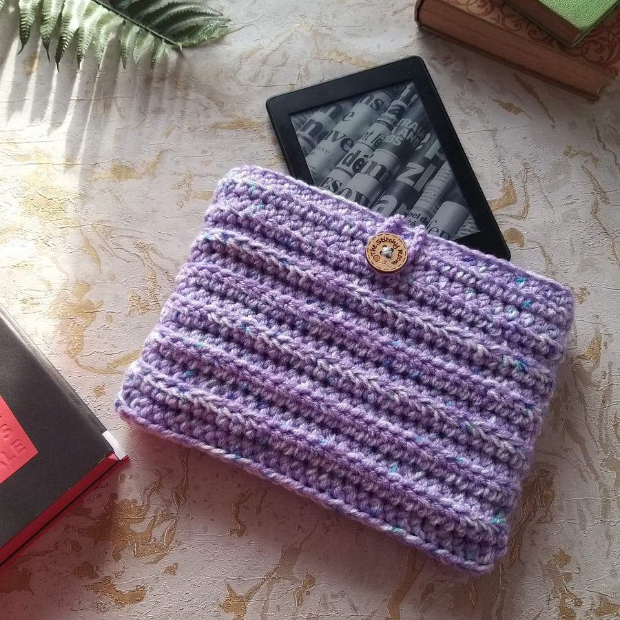 Crochet Kindle Book Diary Journal Cover Sleeve Lavender