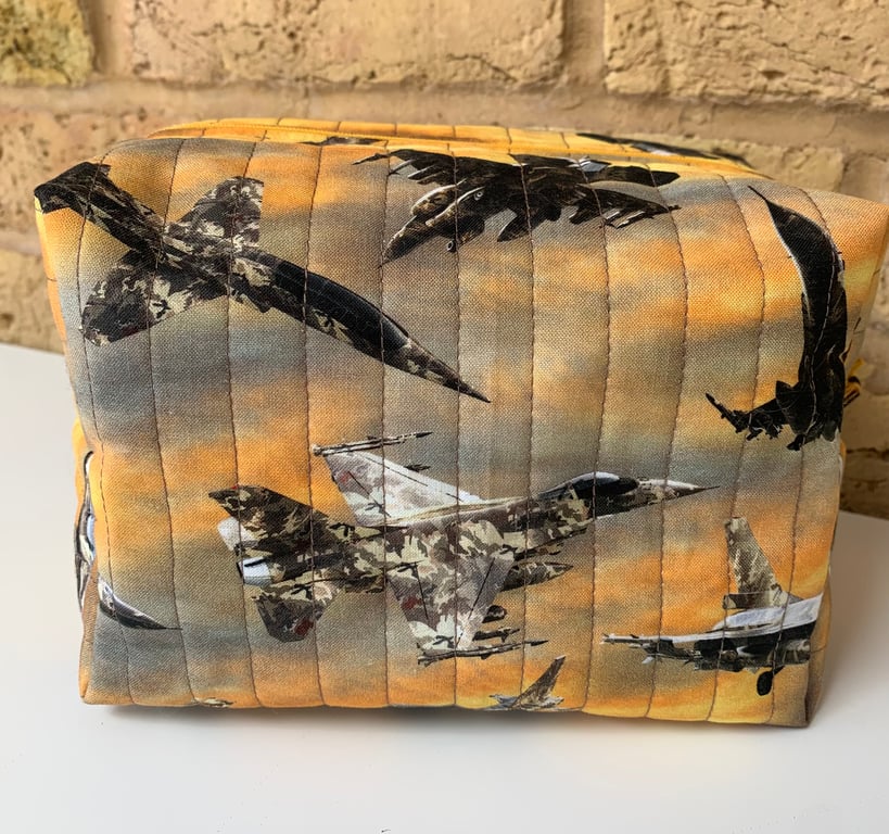 Fighter Jets Quilted Fabric Wash Bag